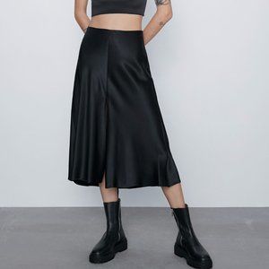 Zara Satin Skirt with Front Slit